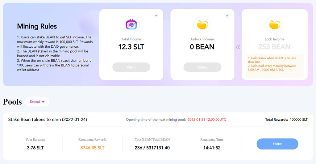 Стейкинг токенов BEAN