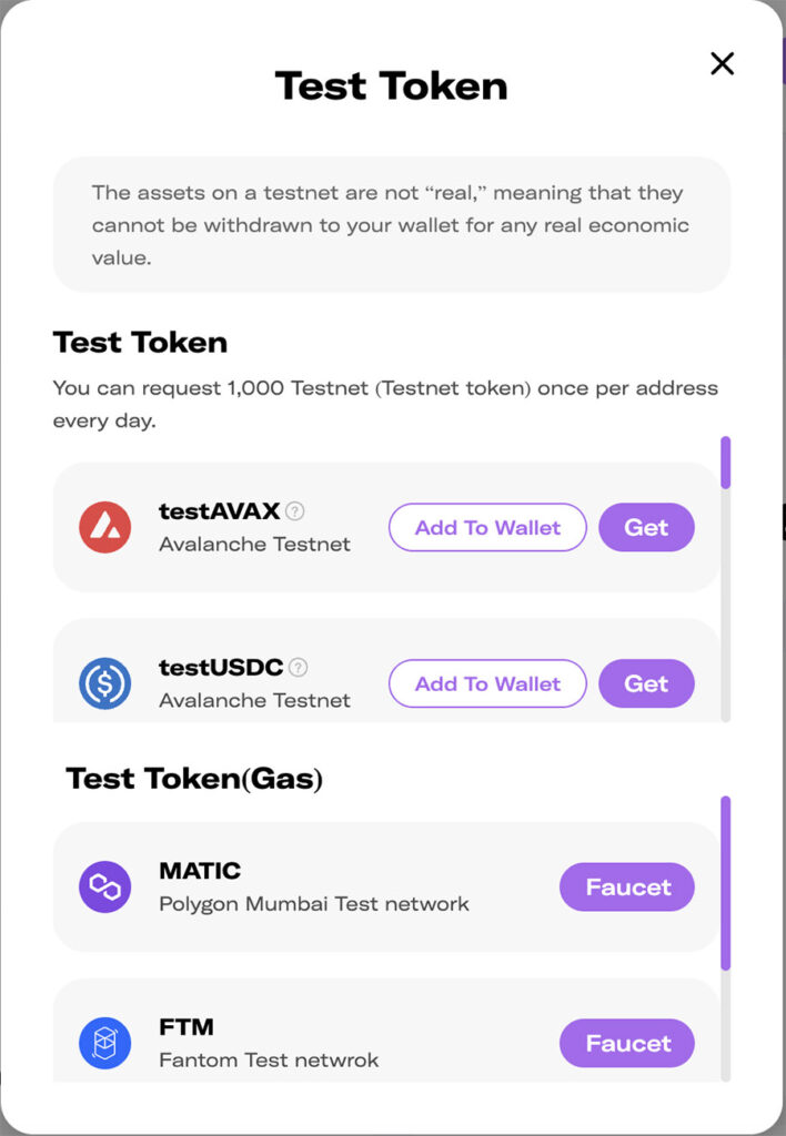 Кран тестовых токенов