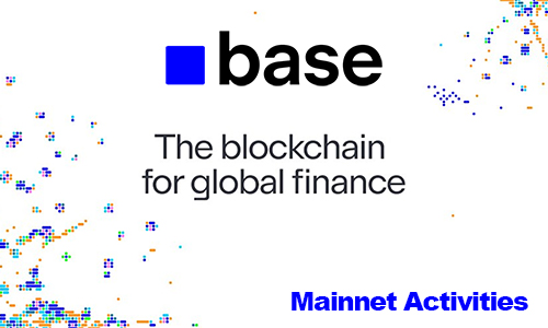 Base logo with the tagline 'The blockchain for global finance' and 'Mainnet Activities' label.