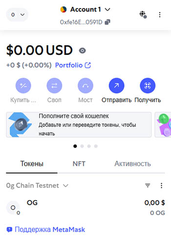 Metamask в сети 0G (Zero Gravity)