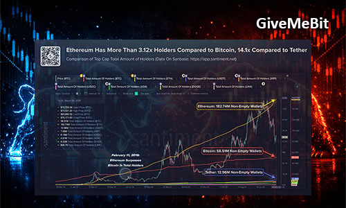 У Ethereum в 3 раза больше держателей, чем у Bitcoin: Santiment