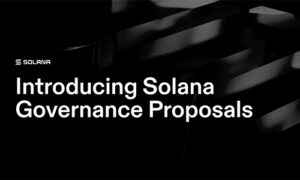 Solana logo and the title 'Introducing Solana Governance Proposals' on a dark abstract background.